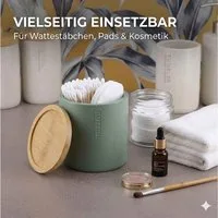 TENDANCE Wattestäbchenspender Wattedose Wattepadspender Kosmetikdose Wattebehälter Polyresin/Bambus