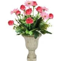 Kunstblume Gesteck Wildrosen im Pokal 37cm Deko Rosen Kunstrosen Kunstpflanze Rose, I.GE.A., Höhe 38 cm, Blume Blumendeko Grabschmuck Künstlich Hochzeitsdeko Deko Seidenblumen