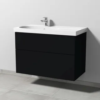 Sanipa 3way Waschtischunterbau zu Geberit Acanto Waschtisch mit 2 Auszügen, Schwarz-Matt SF41908