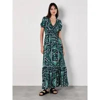 Apricot Druckkleid Gemustertes Maxikleid mit Smokband und Volant