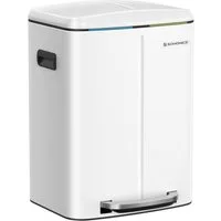 SONGMICS Mülleimer Küche, 2 x 20 L, Mülltrennsystem 2 Fächer, Treteimer, geruchsdicht, Abfalleimer Metall, Inneneimer aus Kunststoff, Softclose, weiß