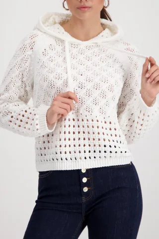 monari - Chenille-Pullover mit Kapuze off-white - Gr. - 40