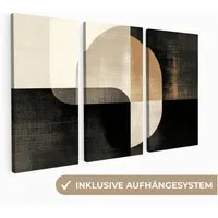 MuchoWow Leinwandbild Formen - Abstrakt - Gold, Fotodruck (3 St), Wand Bilder 3 Set, Deko Schlafzimmer Wohnzimmer Flur 60x40 cm