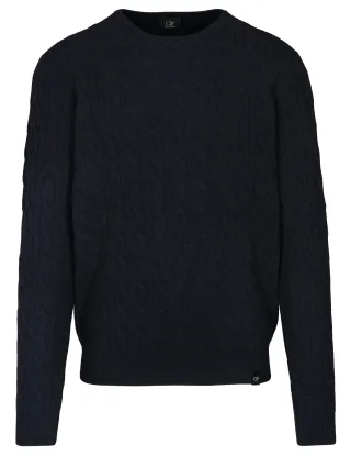 COMMANDER Finest Clothing - Rdh.-Pullover, Zopf, uni dark navy mel. - Gr. - M