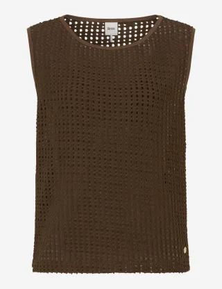 BRAX - Ärmelloses Stricktop mit Lochmuster braun - Gr. - 42