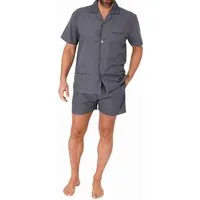 Normann Pyjama Herren kurzarm Schlafanzug Shorty Pyjama gewebt mit Knopfleiste