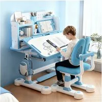 Rutaqian Kinderschreibtisch Kinder-Schreibtisch- und Stuhl-Set,Höhenverstellbar mit Sitzkorrektur (Multifunktionsschreibtisch mit Leseständer,Schublade,Rucksackhaken, 1-St., Ergonomischer Schreibtisch-Stuhl Set,Zonenförmig gestalteter Stauraum), Vers