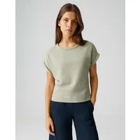 OPUS Kurzarmshirt Sishell aus Jersey mit Wabenstruktur Aufschlag am Ärmel, leichte Transparenz, weicher Griff, Casual