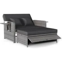 COSTWAY Loungebett, Gartenliege mit Auflage, verstellbarer Rückenlehne, Stauraum Rattan