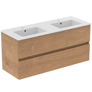 Ideal Standard Möbelpaket Eurovit+ m.WT 121cm Weiss u.Schrank 120cm 2 Ausz. Hamilton Eiche, R0576Y8 R0576Y8