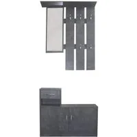HTI-Line Garderoben-Set Garderobe Thekla, (Set, 2-St., 1x Garderobenpaneel und 1x Schuhschrank, ohne Dekoration), Garderobenpaneel mit Spiegel, Hutablage und 5 Haken
