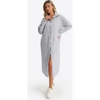 Imily Bela O-Linien-Kleid Damen Langarm Hemdblusenkleid mit Kragen und großen Taschen (Packung, 1-tlg., 1per-Pack) Hemdblusenkleid