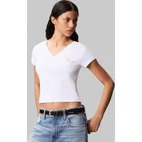 Calvin Klein Jeans T-Shirt A- SS WOVEN LABEL RIB VNECK TEE mit gewebtem Label