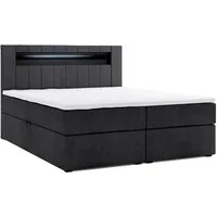 M-Punkt24 Boxspringbett Kuba (180 x 200 cm, Schwarz, LED Beleuchtung, VISCO Schaum Topper), inkl. Bettkasten und Topper