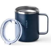 Vinsun Thermobecher Edelstahl Isolierbecher 350ml - Kaffeebecher mit Henkel und Deckel, 2-tlg., Edelstahl, Doppelwandig isoliert, BPA frei, bruchfest, Kalt- und Heißgetränke