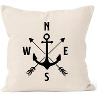 MoonWorks Dekokissen Maritimer Kissen-Bezug Anker Kompass Arrows Kissen-Hülle Deko-Kissen Baumwolle MoonWorks®