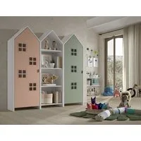 Vipack Kleiderschrank in Korpus Weiß / Front Pink u. Grün, MDF
