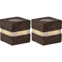 STAR TRADING LED Solarleuchte Solar-Dekoration Stonecube, Tageslichtsensor, LED fest integriert, Warmweiß, 2er-Set Solar-Leuchtsteine, Steinoptik, Dämmerungssensor