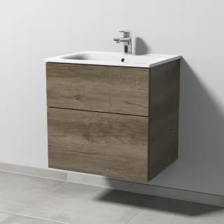 Sanipa 3way Waschtischunterbau zu Geberit Renova Plan Slim Waschtisch mit 2 Auszügen, Eiche-Nebraska SM68637