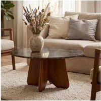 IDIMEX Couchtisch MALOTI, Beistelltisch rund 90 cm aus Mangoholz mit Marmorplatte Dunkelbraun