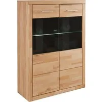OTTO home Vitrine Ribe, 125 cm hoch, Fronten Massivholz, 4 breite Fächer Korpus Holzwerkstoff, 2Türen mit Glaseinsatz, einlegeboden verstellbar