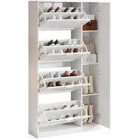 Refined Living Schuhschrank mit Spiegel, 4 klappbaren Aufbewahrungsfächern (Maße: B80/H147/T24 cm, Flurmöbel Weiß, Schuhschrank mit Stauraum, erstellbarem Regalbrett hinter dem rechten Spiegel) für den Flur