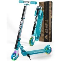 Apollo Cityroller Skyracer LED City Scooter Kinder, Tretroller mit Federung, klappbarer Kinderroller, höhenverstellbar