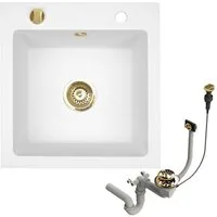 Faizee Möbel Granitspüle Granitspüle Küchenspüle Granit Siphon Gold Spüle 49x52cm, eckig, 49/52 cm