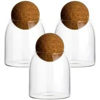 gouveo Vorratsglas 3er Set Borosilikatglas mit Kugel-Korken rund - Vorratsdosen, 400 ml, Glasbehälter zur Aufbewahrung von Lebensmitteln oder Deko
