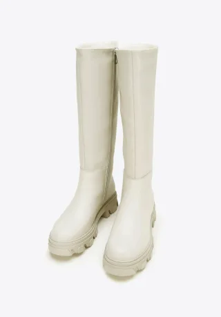 Wittchen Damen-Lederstiefel mit dicker Sohle und Reißverschluss, graubeige