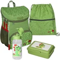 Scooli Kindergartentasche Mini-Me Diego Dragon (Set, 4-tlg., inkl. Turnbeutel, Brotdose und Trinkflasche), Rucksack Set in Grün mit Drache für Jungen und Mädchen