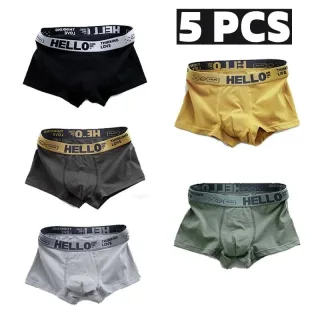 5pcs Men's Simple Cotton Boxer Briefs with Letter Print Waistband Large Size Comfy Breathable Solid Color Boxer Underwea