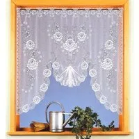 heimtexland Scheibengardine Jacquard Gardine M Bogen gerafft Fensterbild weiß (1 St), Stangendurchzug, halbtransparent, Jacquard, Blumen Bordüre I gebogt I durchscheinend