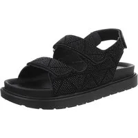 Ital-Design Stylische Damen Sandalen mit Klettverschluss und Komfort Riemchensandalette (89542583) Flach Plateausandaletten in Schwarz