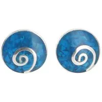 Guru-Shop Paar Ohrhänger Runde Silberohrstecker Spirale - Türkis/blau