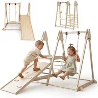 Mamabrum Spielcenter Mamabrum Indoor Spielplatz Holz mit Rutsche Schaukel Kletterwand