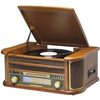 Denver MCR-50MK3 Retro Musik-Center mit Plattenspieler Retro-Radio Multifunktionsspieler (Riemen, Holz-Gehäuse, Fernbedienung)