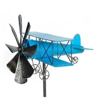 DanDiBo Gartenstecker Metall Flugzeug XL 160 cm Doppeldecker Blau 96099 Windspiel Windrad Wetterfest Gartendeko Garten Gartenstab Bodenstecker