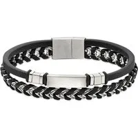 Bruno Banani Armband Schmuck Geschenk Edelstahlarmband mit Lederimitat, mit Zirkonia (synth)