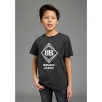 Bruno Banani T-Shirt Shirt in Melangeware und Logo-Print für Jungen Basic Passform, Kurzarm, Rundhalsausschnitt, aus Baumwolle