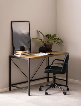 ACTONA GROUP Arbeitstisch "Bahamas Schreibtisch, Bürotisch," Eiche-Look, Beine aus schwarzem Stahl, V-förmiger Draht, B: 120 cm