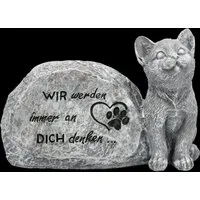 Figuren Shop GmbH Dekoobjekt Katzen Gedenkstein – Trauer Figur mit Herz Spruch Grabdeko 15 cm Deko