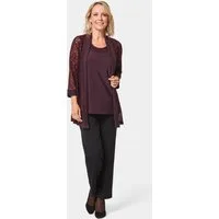 GOLDNER Shirtbluse Elegantes Set mit Pailletten-Details Spitzenjacke mit Schalkragen und 3/4-Arm, Basictop mit Spitzenblende
