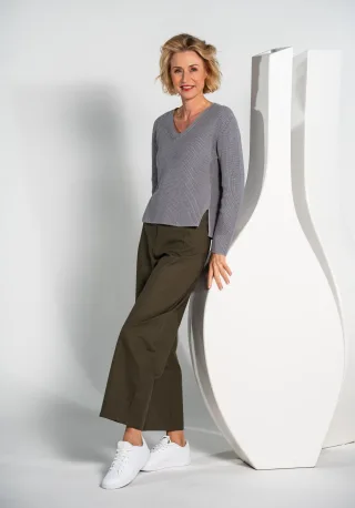 CLARINA - NOS V-Pullover, 1/1 Arm, uni 800 grau mel. - Gr. - 36