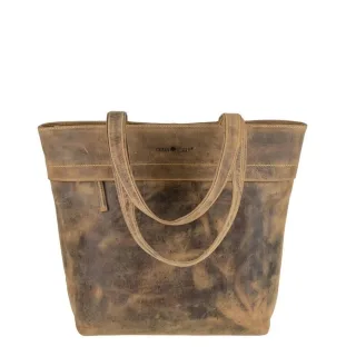 Shopper Leder A4 antikbraun 39x31cm | Greenburry Vintage Schultertasche mit langen Schlaufen für Damen. Große Handtasche für Büro und Stadtbummel.