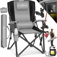 KESSER Campingstuhl (Strandstuhl mit hoher Rückenlehne + Tasche), Campingstuhl Inkl. Campinglicht, Angelhalterung und Getränkehalter