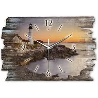 Kreative Feder Wanduhr Design-Wanduhr „Leuchtturm“ aus Holz im Shabby Style Design (ohne Ticken, flüsterleises Uhrwerk, außergewöhnlich, modern)