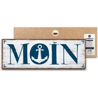 ARTFAVES Holzbild Schild mit Spruch - Moin - Hamburg, Nordsee, Meer, maritime Deko