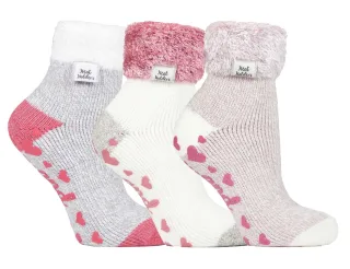 Womens Fluffy Slipper Bed Socks with Grips | Heat Holders | 3 Pair Multipack | Ladies Warm Fleece Lined Non Slip Socks | Winter Gifts for Her - Pack 6