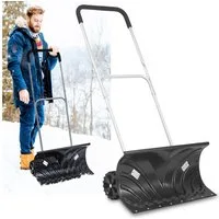 Hecht Schneeschieber Schneeschaufel mit Stiel und Rädern Stahlprofilkante Ergonomisch, 66,00 cm Arbeitsbreite, mit 115,00 cm langem Stiel, Höhenverstellbar - Kunststoffschild - kälteisolierter Griff
